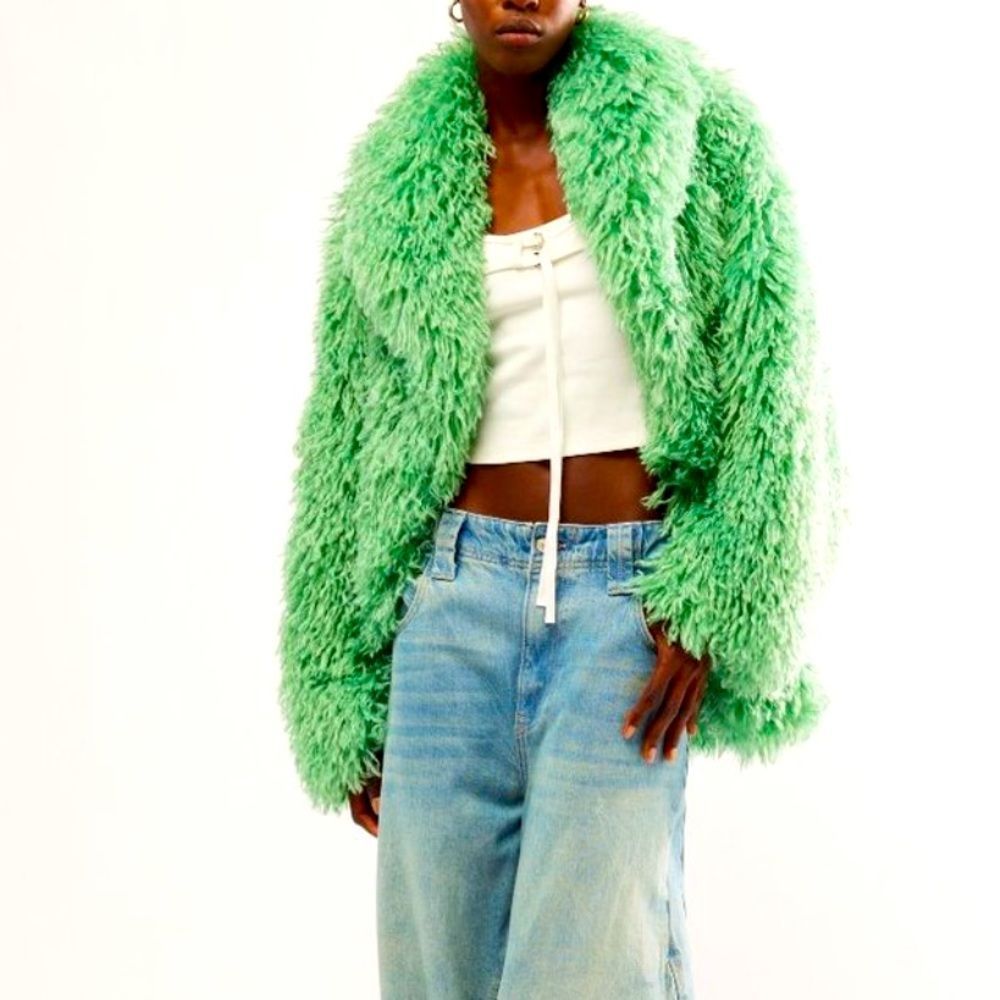 FREE PEOPLE Stargazer Fur Jacket / Mountain Green Renata Bolber - Picture 3 of 6